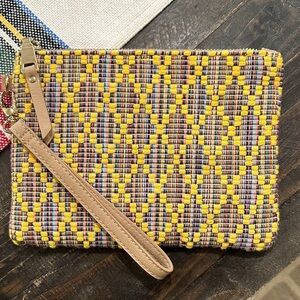 Miztique Yellow and Brown Woven Clutch with Wristlet